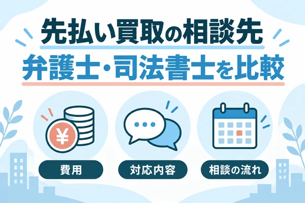 先払い買取の相談先。弁護士・司法書士の費用・対応内容・相談の流れを比較